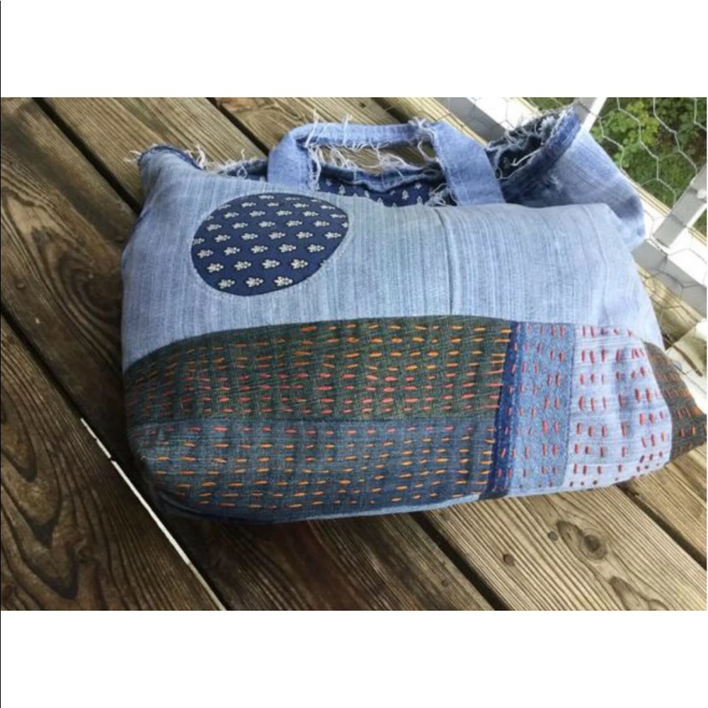 Upcycled Denim Jeans Distressed Hobo Rag Bag - Picture 7 of 8